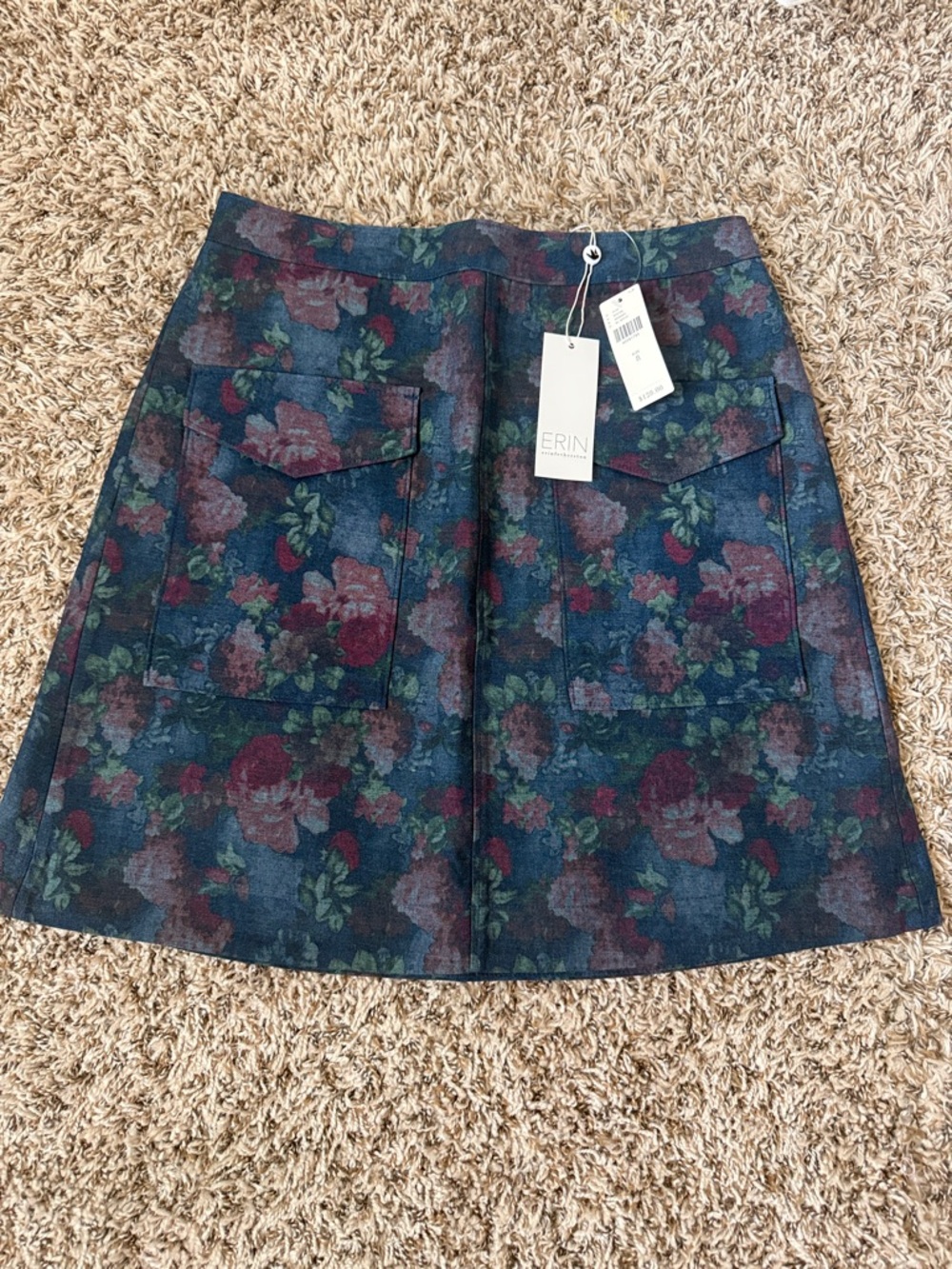 ERIN by Erin Fetherston Navy Floral A-Line Skirt NWT Size 8 Pockets